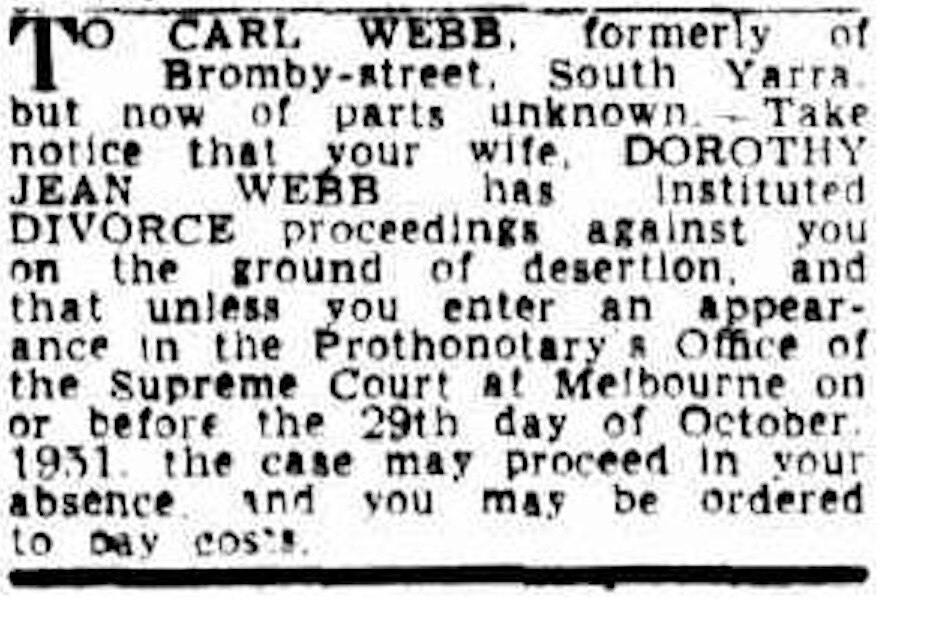 newspaper cutting 1951 explaining divorce 