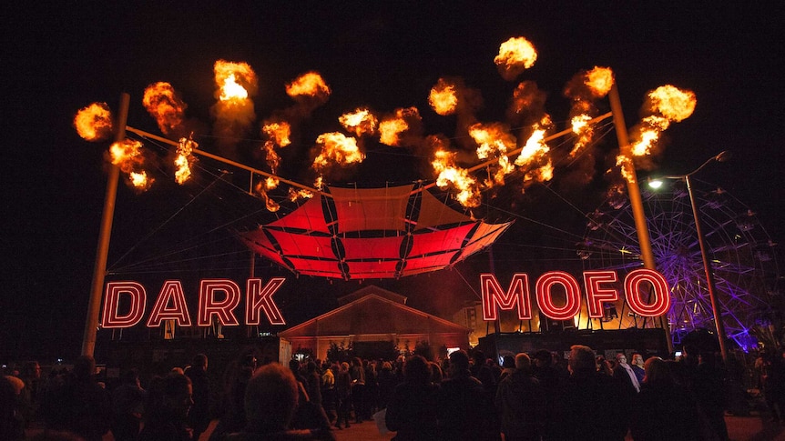 The entrance to Dark MOFO's winter feast in Hobart's CBD