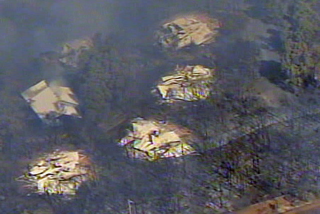 A group of burnt houses