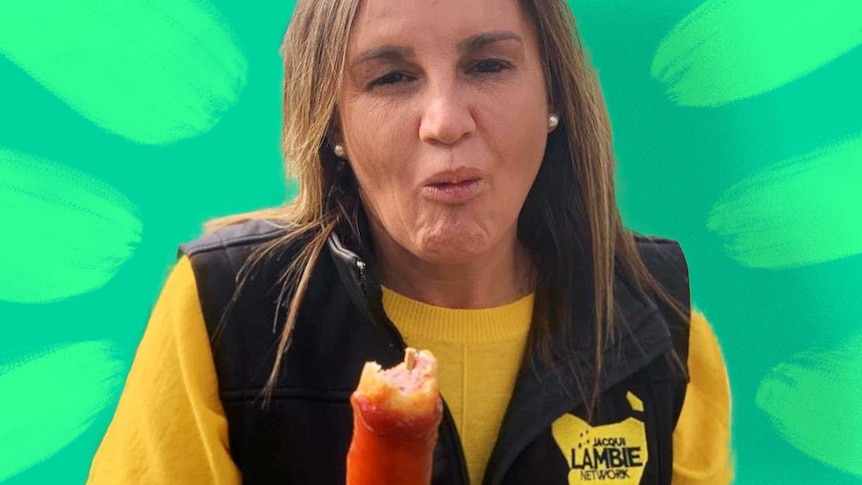 Former senator Jacqui Lambie posts a picture eating a hotdog amid campaigning in Tasmania