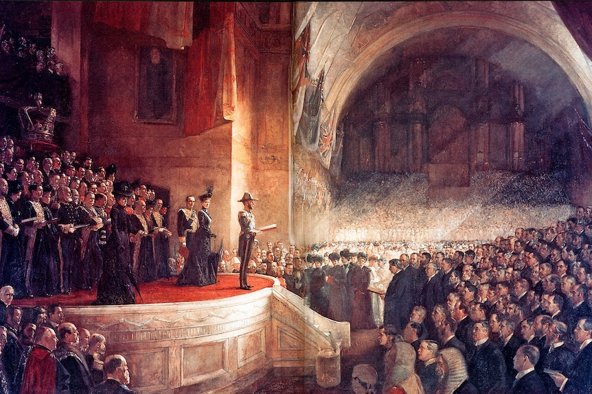 Highly detailed picture of the opening of the first parliament of Australia 
