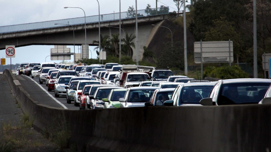 Traffic backs up on the South East Freeway.