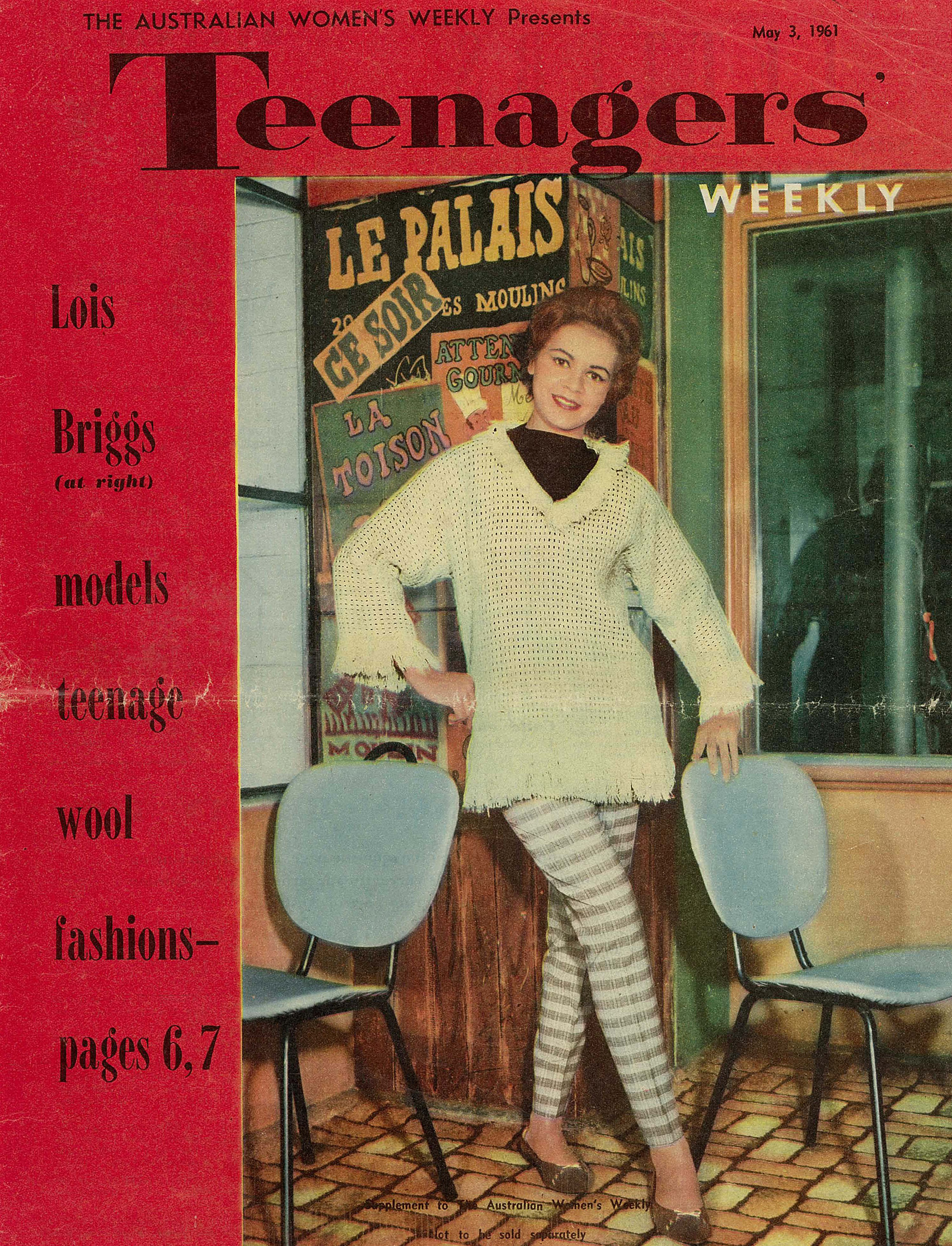 Ein Vintage-Magazin-Cover von Teenage Weekly mit einer jungen Frau in Wollkleidung im Stil der 60er Jahre