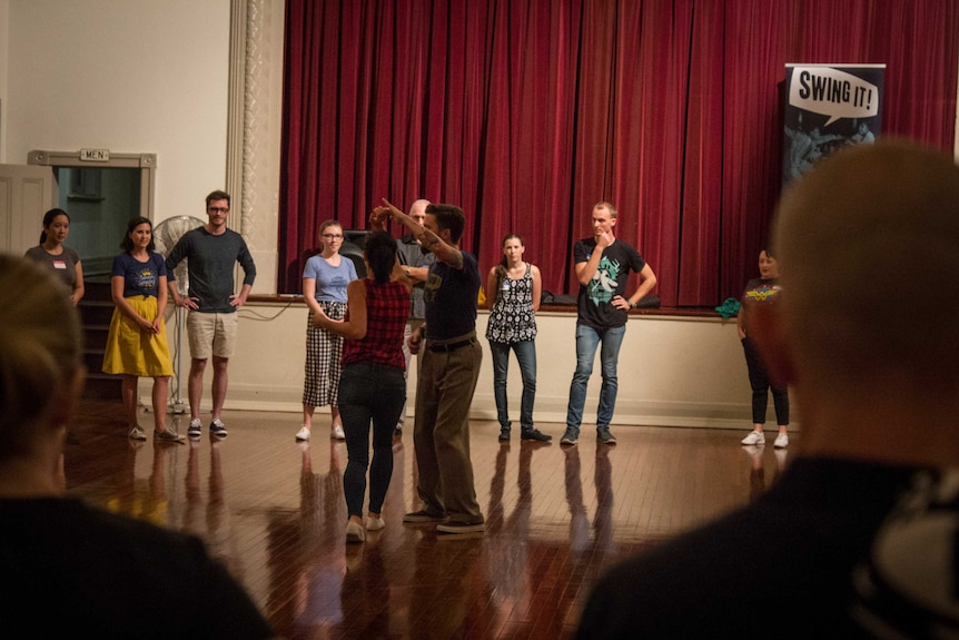 Swing dance students at a class in North Perth.