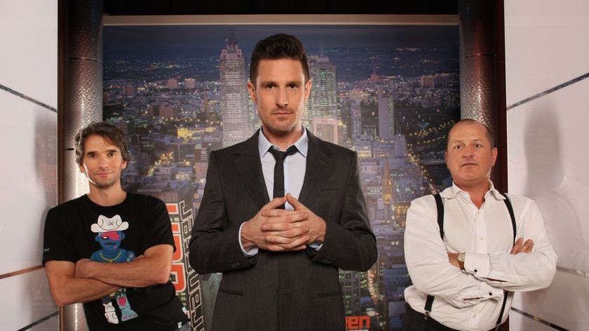 Wil Anderson, (centre) Todd Sampson (left) and Russel Howcroft