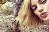 Actor Margot Robbie's selfie with a quokka at Rottnest.