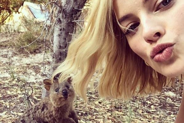 Actor Margot Robbie's selfie with a quokka at Rottnest.