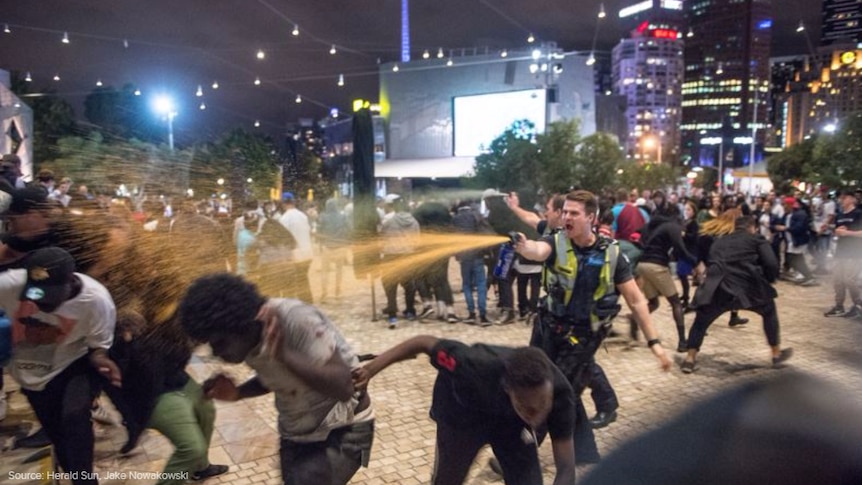 Police spray rioters in Melbourne's CBD