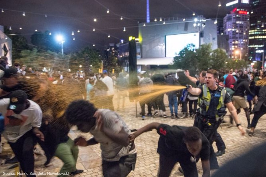 Police spray rioters in Melbourne's CBD