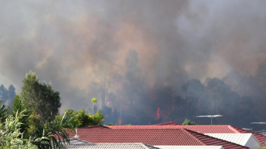 A bushfire burns near homes at Collingwood Park.