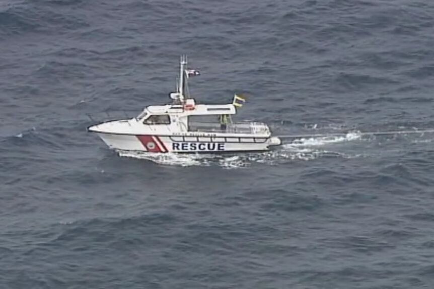 A rescue boat in the ocean.