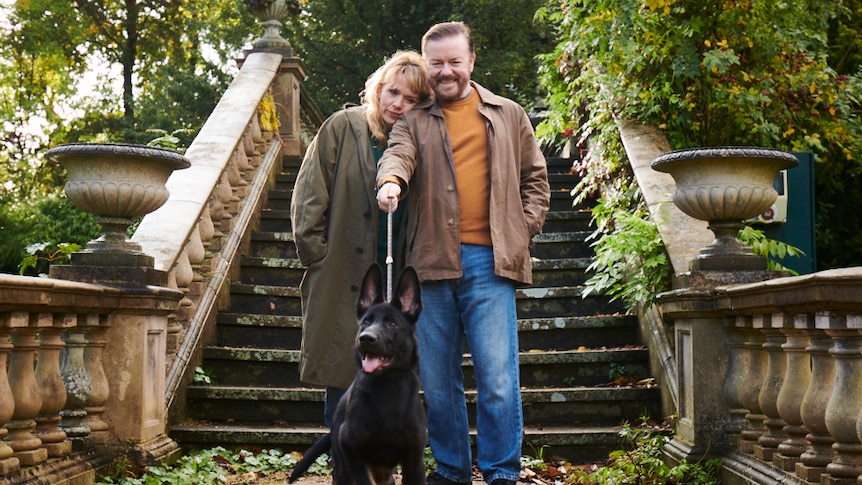 Ricky Gervais as Tony, with late wife Lisa and their dog in a story about how timely season two of Netflix's After Life is.