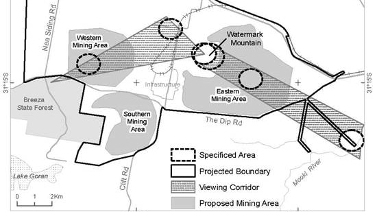 Map showing the specified areas in the Watermark Coal Mine project