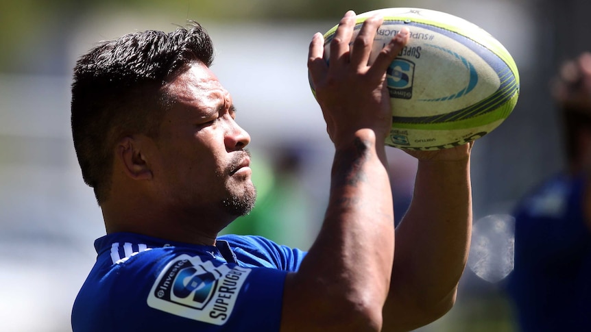 Keven Mealamu of the Blues during a training session in Auckland in March 2014.