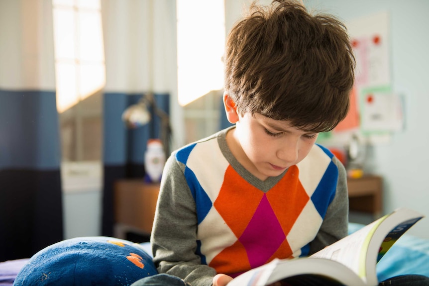 A boy with a book in hand