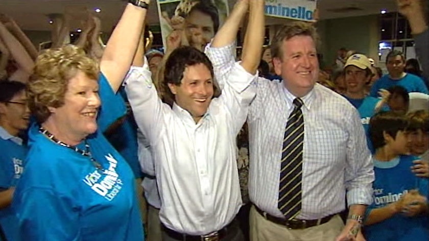 The Liberals' Victor Dominello (C) won the once blue ribbon seat of Ryde.