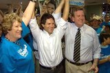 The Liberals' Victor Dominello (C) won the once blue ribbon seat of Ryde.
