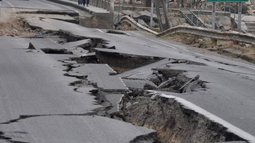 road severely cracked by earthquake