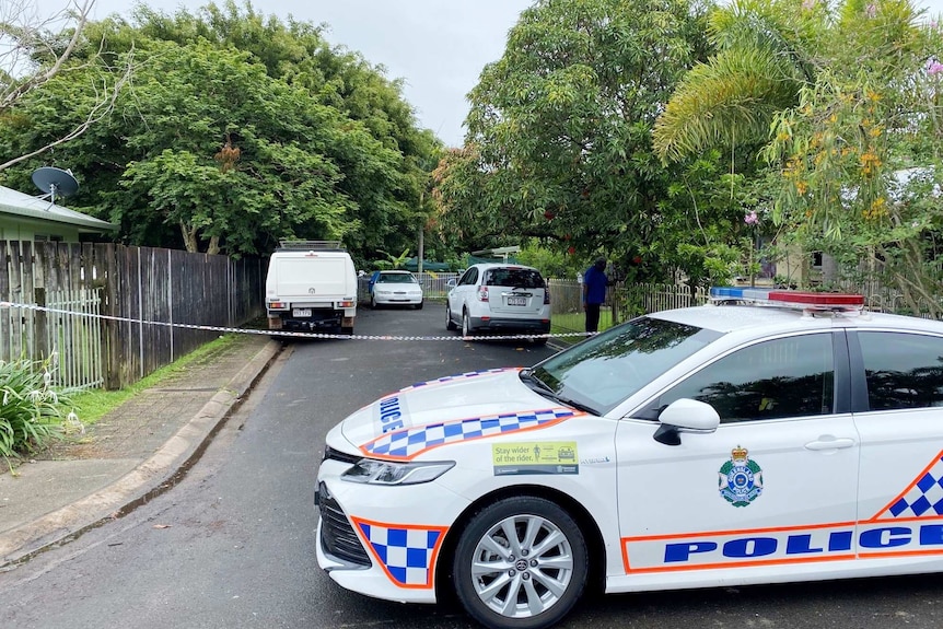 Police cars in a street.