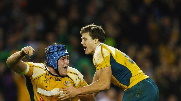 James Horwill of the Wallabies celebrates after scoring a try against Ireland