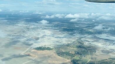 An aerial shot of the Namoi River showing some flood water making its way down river.