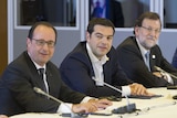 French president Francois Hollande, Greek prime minister Alexis Tsipras and Spanish prime minister Mariano Rajoy attend a Euro zone emergency summit