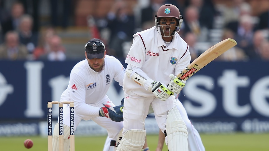 Chanderpaul battles at the crease on the third day at Lord's.