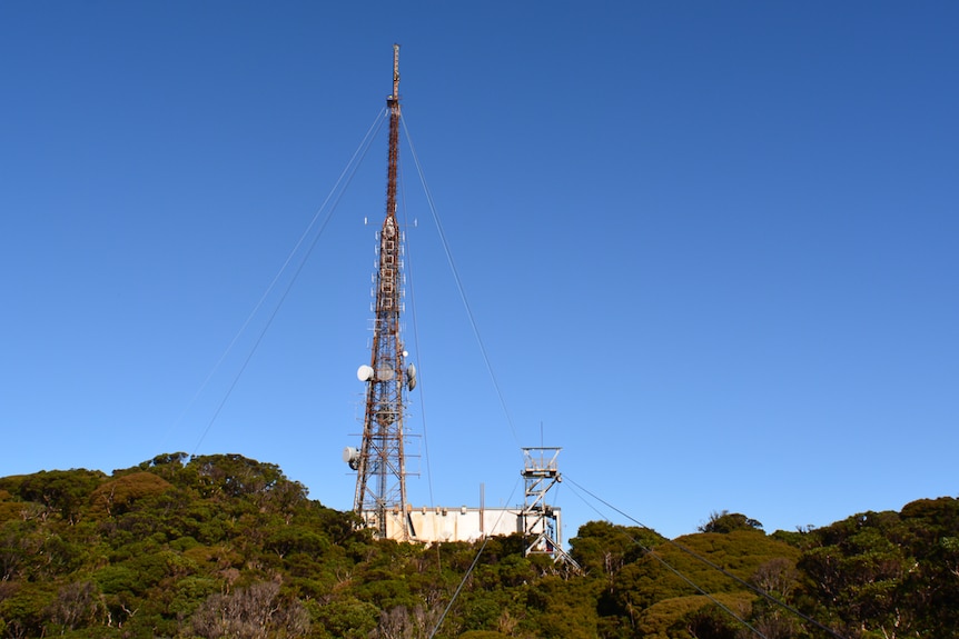 transmission tower on mountain top