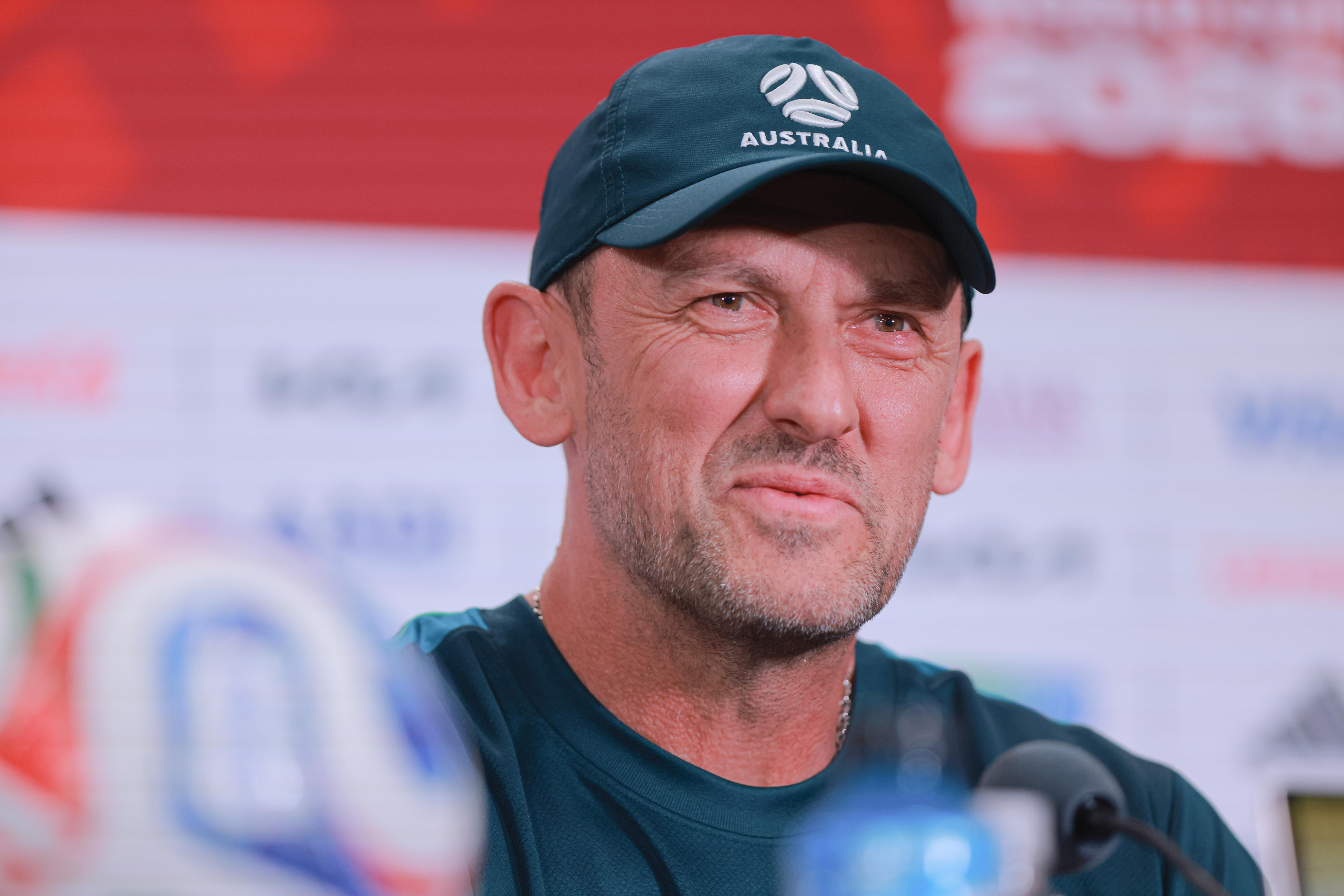 Tony Popovic, Head Coach of Australia's soccer team, speaks to the media.