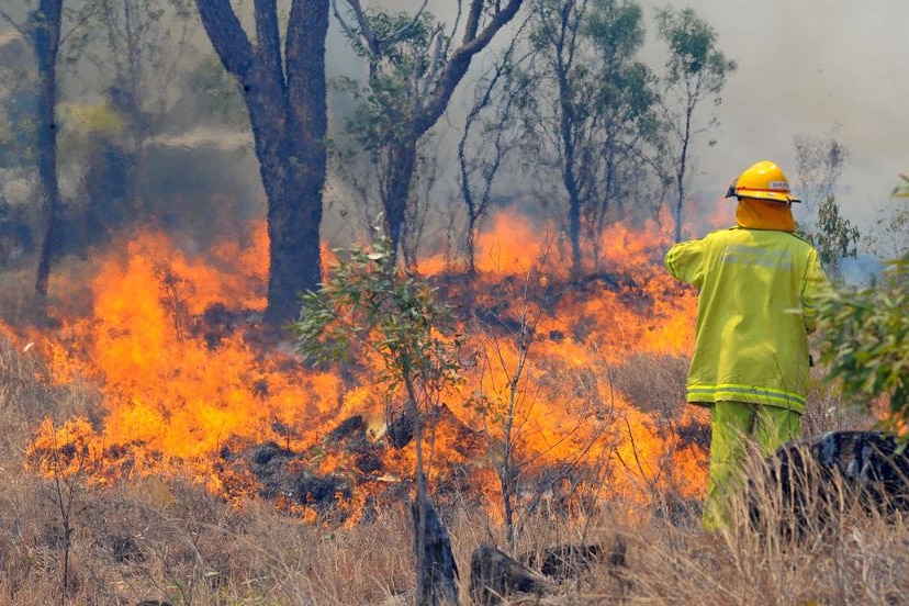 A firefighter monitors a bushfire in Rockhampton in 2009.