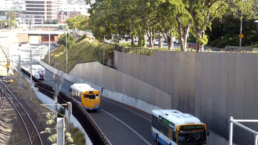 Brisbane City Council buses make their way along part of Brisbane's busway system