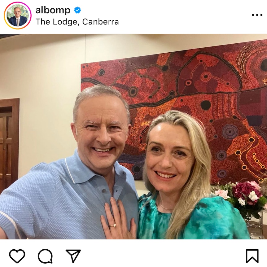 Anthony Albanese and his fiance Jodie Haydon in a selfie. 