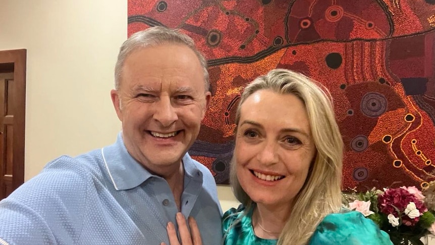 Anthony Albanese and his fiance Jodie Haydon in a selfie. 