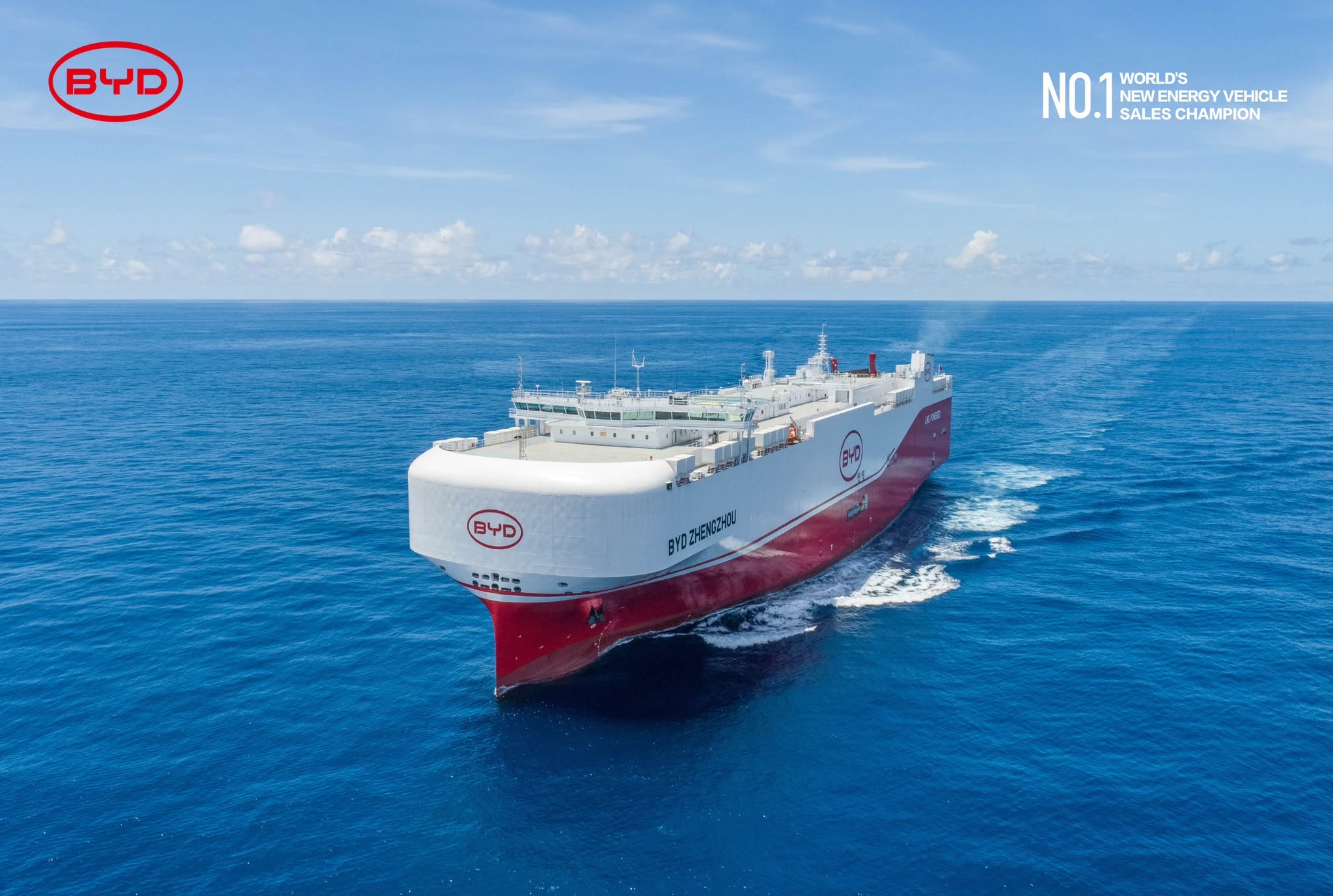 A bulk carrier at sea, as seen from above.