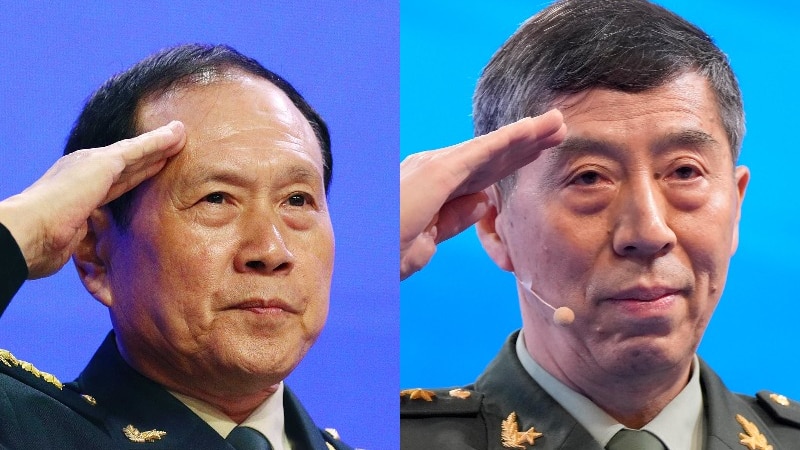 被拉下马的两位“军中打老虎”、两位前国防部长魏凤和及李尚福。