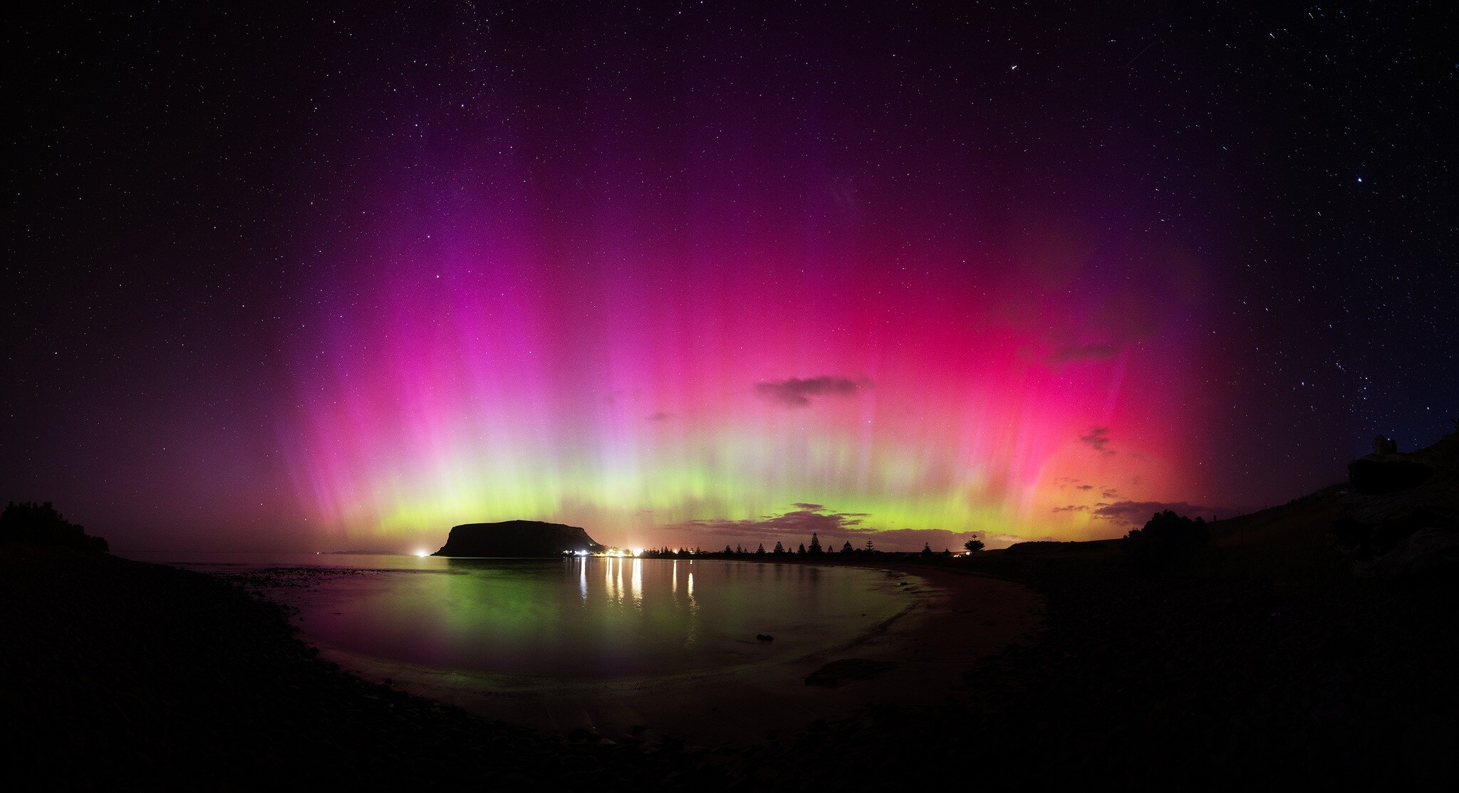 Southern lights above the town of Stanley