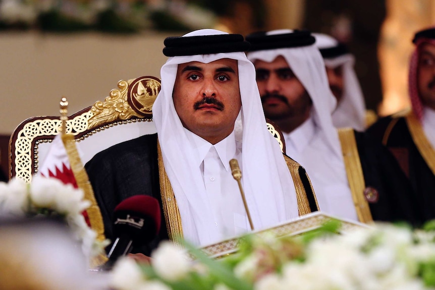 A photo of Qatar emir Tamim bin Hamad Al-Thani.