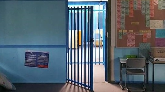 View from the classroom of the cage in which an autistic boy was kept at a Canberra school