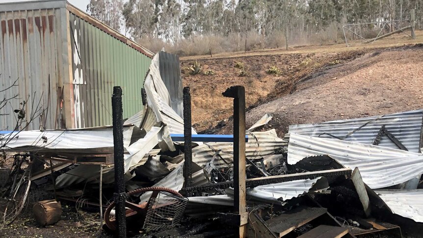 A burnt shed at Glenmaggie Wines in East Gippsland.