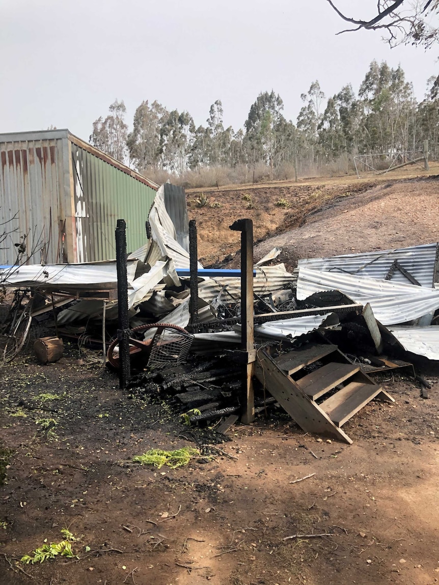 A burnt shed at Glenmaggie Wines in East Gippsland.