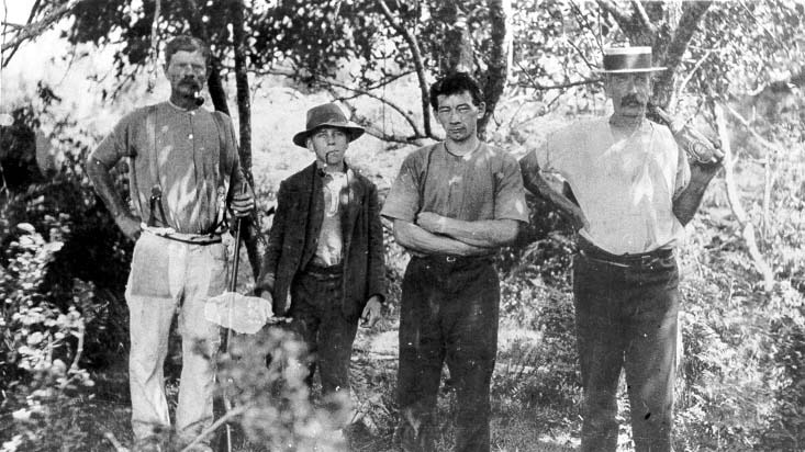 Group photograph of miners at Lisle in Tasmania's north Thomas George Collins, George Collins, Charlie Foon, Charlie Dickenson
