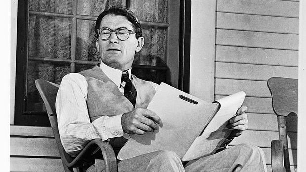 Gregory Peck as Atticus Finch in 1962 film To Kill a Mockingbird.