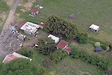 An aerial view of a property at Tyabb, Victoria, where a body was found.