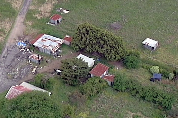 An aerial view of a property at Tyabb, Victoria, where a body was found.