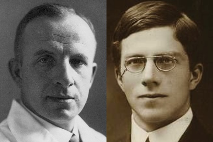 A composite image of Nazi geneticist Otmar Freiherr von Verschuer and British biologist Sir Ronald Fisher.