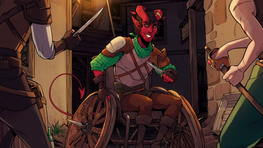An illustration of the combat wheelchair in the fantasy game Dungeons and Dragons.