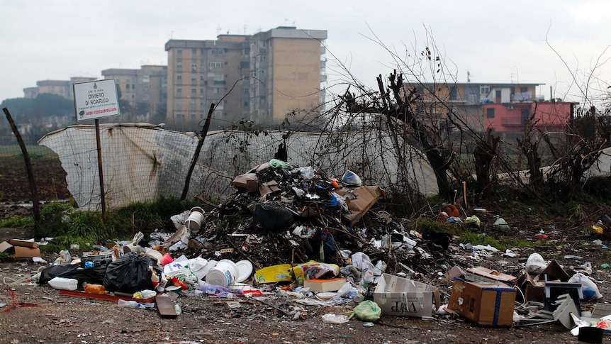 Piles of garbage in Acerra, Italy