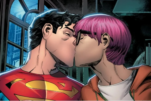 Superman, aka Jon Kent, kisses Jay Nakamura
