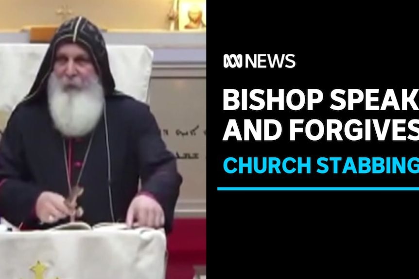 Bishop Speaks and Forgives, Church Stabbing: Screengrab of a webstream of an orthodox bishop gives a sermon.