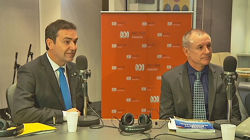 Steven Marshall and Jay Weatherill in the 891 ABC studio